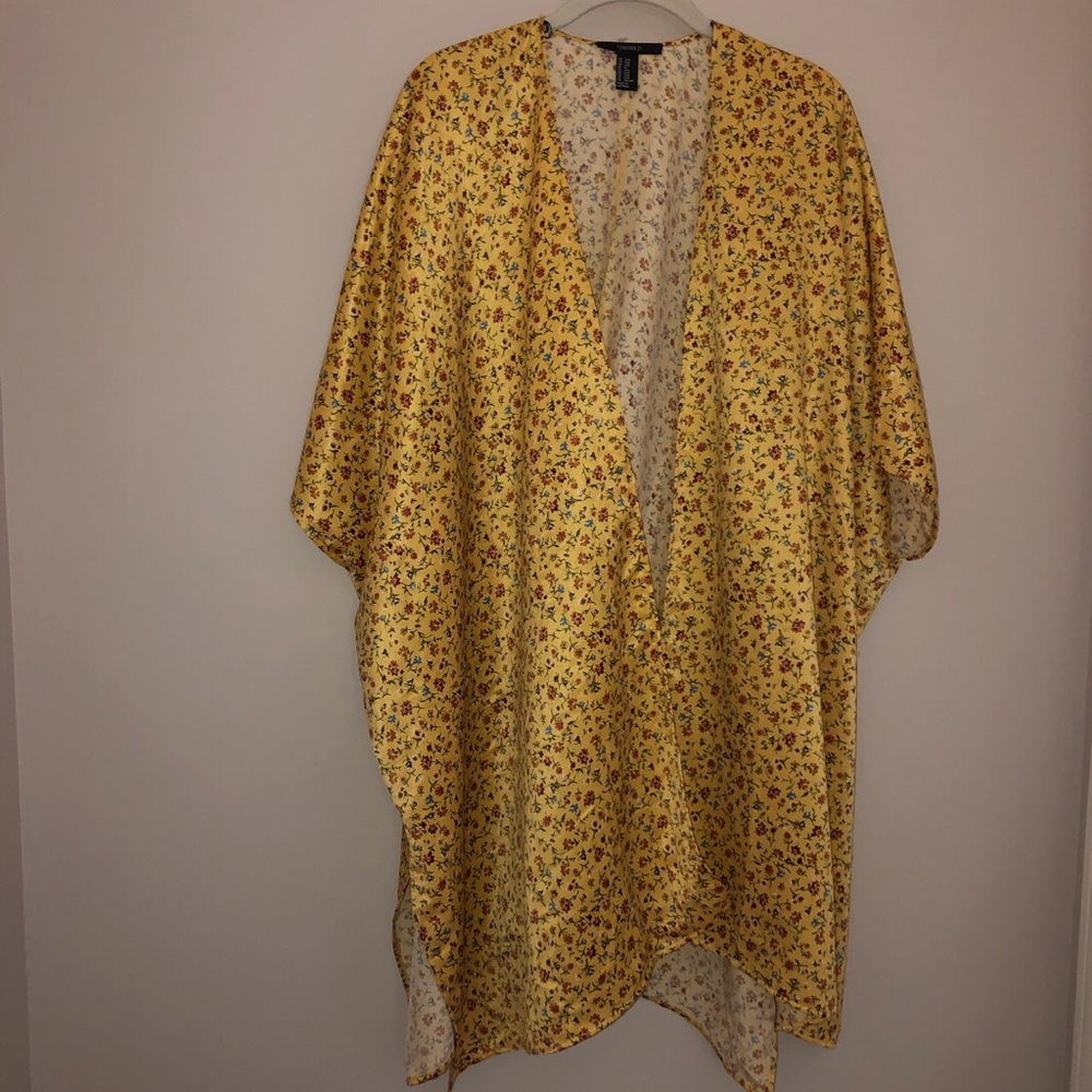 Yellow Cover-Up Kimono With Flowers